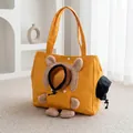 Bolsa de transporte portátil de lona amarilla con diseño de oso para gatos y perros. - Bolsa de Tela Con Estampado de Oso / Talla Única (50*35*16)