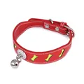 Durable red reflective pet collar with bone cutouts and a silver bell for dogs and cats - One Size: Neck 22-32cm / Red
