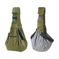 Adjustable pet sling carrier in solid olive green and stylish black gingham patterns - Buckle Model with Shoulder Pad and Base Plate / 80x65x30cm / Army Green