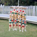 Detail van een kauwspeeltje voor papegaaien met kleurrijke houten blokken en touw - Natuurlijke Kleur Stijl (104#)