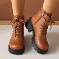 Brown faux leather combat boots with silver studs and platform sole details. - 35 / Burgundy