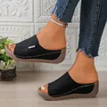 Stylish black wedge sandals for women featuring a comfortable peep-toe and platform sole - 36 / Black