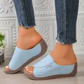 Stylish light blue peep toe platform wedge sandals for women with comfortable sole - Sky Blue