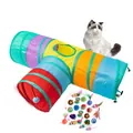 Zusammenklappbarer bunter T-Katzentunnel mit interaktivem Maus- und Ballspielzeug - 7-Farben Regenbogen Tunnel (Mit 20-Teiligem Set)