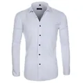 Slim-fit white dress shirt with black buttons and four-way stretch fabric for men. - 3XL / Tops / White (H-2-706)