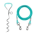 Durable metal spiral dog stake with turquoise wire leash for outdoor yard security - 9mm*42cm Stake + 1.8m Rope / Lake Blue Handle + Lake Blue Steel Wire Rope