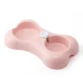 Durable bone-shaped pink pet double bowl with automatic water dispenser for dogs and cats - Pink