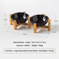 Large double black ceramic pet bowls with slanted mouth on a wooden bamboo stand - Large Slanted Bowl (Black) with Bamboo Stand