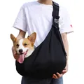 Breathable black pet sling carrier bag for small dogs and cats on outdoor travel - Adjustable Buckle Style / Black
