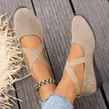 Zapatos de cuña de ante caqui con correas cruzadas para mujer - 36 / Caqui