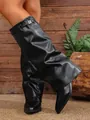Bottes hautes plissées noires élégantes avec bout pointu et talon carré femme - 36 / Noir Cuir