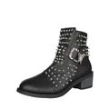 Gedetailleerd zijaanzicht van stijlvolle zwarte Chelsea-boots met studs en een vlindergesp - 36 / Zwart
