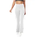 Gedetailleerd overzicht van witte yoga cargobroeken met hoge taille en zijzakken - S / Bottoms / Wit