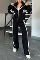 Women's Y2K two-piece sports tracksuit with striped zip-up jacket and wide-leg pants. - S / Top And Bottom / Black