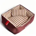 Premium rectangular coffee brown striped dog bed with matching pillow for all seasons - S / Brown