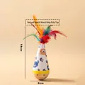 Jouet culbuto interactif pour chat en bois de hêtre naturel avec plumes, hauteur 18 cm - Culbuto Ours / Avec Plume (18x6cm)