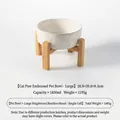 Tazón grande de cerámica con relieve de pata de gato y soporte de bambú elevado amplio - Cuenco Grande + Soporte Simple de Bambú Elevado