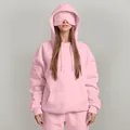 Detail view of pink oversized hoodie with a unique built-in eye mask for comfort - S / Tops / Pink