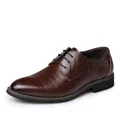 Classic brown leather men's business dress shoes featuring pointed toe and lace-up design - 38 / Brown (Y2538)
