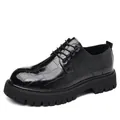 Men's stylish black crocodile pattern thick sole derby shoes with lace-up design - 38 / Black