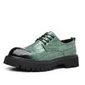 Premium green crocodile pattern men's dress shoes with thick black lug sole and lace-up design - 38 / Gradient Green