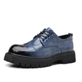 Blaue Oxford-Schuhe für Herren mit Krokostruktur und dicker Profilsohle - 38 / Blau-Schwarz-Verlauf mit Krokodilmuster-Stil / Blau