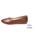 Vintage brown women's flat shoes with white polka dots and comfortable 1.5cm low heel - 35 / Tan