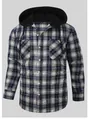 Camicia di flanella a quadri blu da uomo con cappuccio nero e tasche sul petto - Taglia S / Top / Plaid Blu Bianco Nero