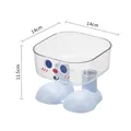 Cute blue boot-leg pet bowl with transparent square basin and cartoon face, 14x14x11.5cm - Big Eye Transparent Square Elevated Bowl / Blue