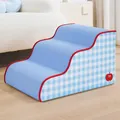 Zachte blauwe geruite hondentrap met 3 treden voor kleine honden en katten voor bedtoegang - Derde Orde / Hoogte 35cm Helling 30° / Schaakbord Blauw