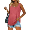 Casual sleeveless square neck tank top for women in a stylish dark coral red color - Pink