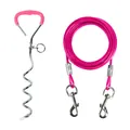 Macro view of heavy duty spiral dog stake and coiled pink steel cable leash set - 9mm*42cm Stake + 1.8m Rope / Rose Red Handle + Rose Red Steel Wire Rope