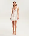 Detailed full length shot of white organza dress with floral print and shoulder ties - S / Dresses / Apricot Pink