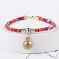 Ethnic style red braided pet collar with bronze bell charm and adjustable gold clasp - XS (Neck 15-20cm) / Red Woven Ethnic