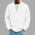 Polo de pana blanco para hombre de manga larga con cuello elevado y cremallera frontal - S / Tops / Blanco