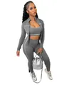 Full view of grey 3-piece women's activewear set with zip jacket and leggings on model - S / Top And Bottom / Gray