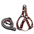 Conjunto de arnés y correa ajustable para perro con estampado geométrico naranja - Juego de Arnés y Correa / 1.5*120 / Estampado Geométrico de Triángulos Rojo