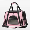 Portable pink foldable pet carrier bag with breathable mesh for small cat or dog travel - Plush Mat Style / Light Pink