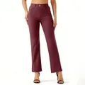 Professional burgundy straight-leg stretch yoga pants for women in a studio model shot - S / Bottoms / Burgundy