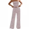 Close-up of a stylish striped two-piece set featuring a tube top and wide-leg pants. - S / Top And Bottom / Red & White Stripes
