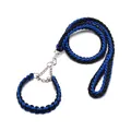 Durable blue and black braided nylon dog leash and collar set for training and walking - Leash + Collar Set / XL / Blue/Black