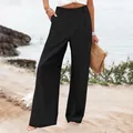 Pantalon large noir à taille haute pour femme, coupe ample et décontractée pour l'été. - S / Bas (1216#) / Noir