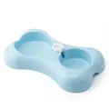 Light blue bone-shaped pet double feeder and automatic water dispenser bowl for dogs - Blue