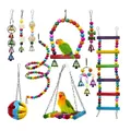 Detailed view of the 10-piece parrot toy set including swings and ladders. - 10Pcs Set