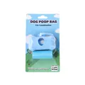 Light blue bone-shaped dog poop bag dispenser with two rolls of pet waste bags in blister pack - Bone Shaped Dispenser / Set of 30 / Blue