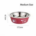 Medium size red stainless steel pet bowl with bone and paw prints 17.5cm - M / Red