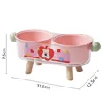 Erhöhter rosa Doppelnapf für Haustiere, Katzen und Hunde, mit Maßangaben versehen - Transparente erhöhte Schüssel (OPP-Beutel) / Rosa Doppelnapf (Kunststoff)