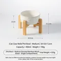 Cuenco de cerámica blanca para mascotas con relieve de pata de gato y soporte bambú - Cuenco Mediano Alto + Soporte Simple de Bambú Elevado