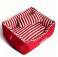 Red and white striped rectangular dog bed with matching pillow, fully removable cover - S / Red