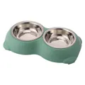 Green double stainless steel pet bowl with non-slip base for cats and small dogs - M / Stainless Steel Bowl / Dark Green